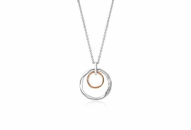 Clogau Ripples Sterling Silver, 9ct Rose Gold & White Topaz Double Circle Pendant 3SRPP0206