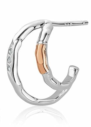Clogau Ripples Sterling Silver & 9ct Rose Gold White Topaz Half Hoop Earrings 3SRPP0205 Close Up