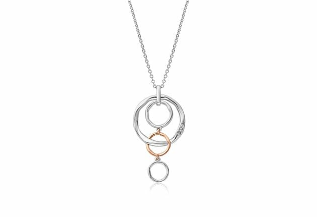 Clogau Ripples Sterling Silver, 9ct Rose Gold & White Topaz Triple Circle Pendant 3SRPP0207