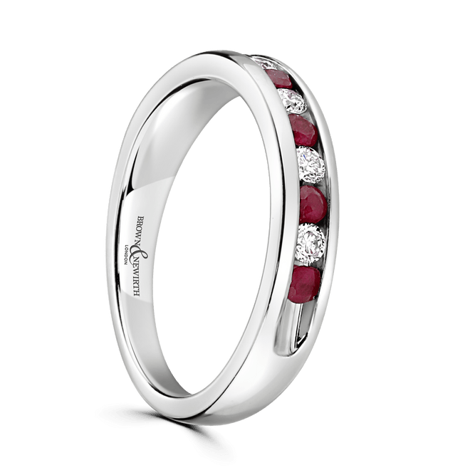Platinum Gold Round Brilliant Ruby & Diamond Half Eternity Ring HET948RU